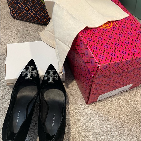 Tory Burch Eleanor pave pump heel velvet shoes size 9.5 worn once - Picture 10 of 12